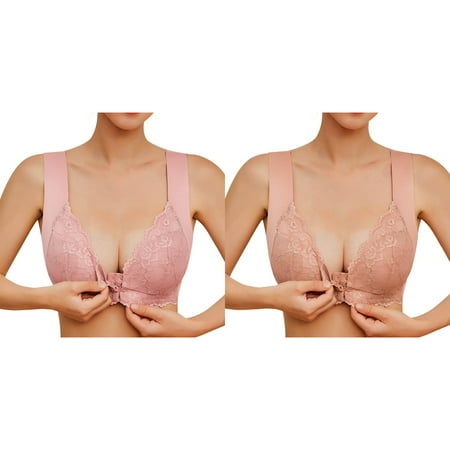 Rinsvye 2 Pcs Womens No Steel Ring Lift Bra French Womens Front Close Bra Womens Bra T Back Plus Wireless Bras for Women Support Size Seamless Unlined Bra Bras for Plus Size Women for Large