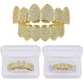 thumbnail image 4 of Parrillas de diamante para sus dientes para hombres y mujeres, chapadas en oro, con macro pavé de circonita cúbica, parrilla bucal con barras de moldeo adicionales incluidas, 4 of 5
