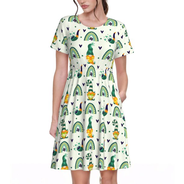 Balery St. Patrick's day Vestidos sueltos de manga corta para mujer, vestidos de verano 2025, vestidos casuales de corte A con vuelo.