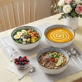 thumbnail image 5 of Large Soup Bowls, Pho & Ramen Set of 3, 60 oz Blue & White Porcelain - Leaf Pattern, 5 of 9