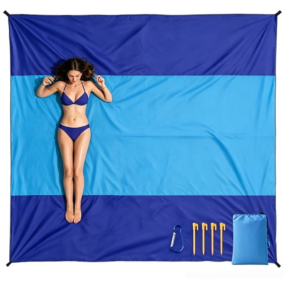 Beach Blanket Sandproof Waterproof, 79" X 83" Extra Large Beach Mat For 2-8 Adults Water Resistant Mat, Beach Essentials For Picnic, Camping, Travel, Hiking