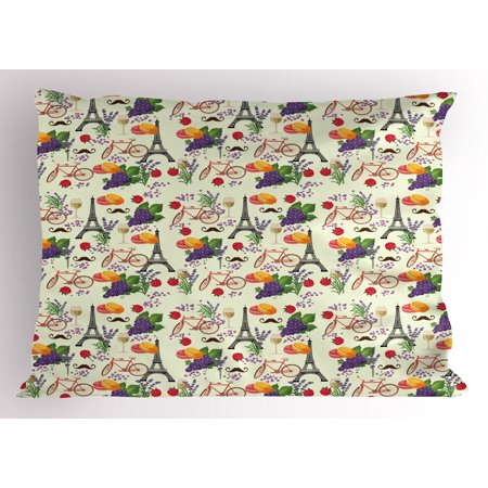 Decorative Wine Grapes European Pillow Sham French Themed Paris Must Have Macarons Wines Grapes Bikes Berries Eiffel Art Print, Decorative Standard Size Printed Pillowcase, 26 X 20 Inches, Multicolor, by Ambesonne ()