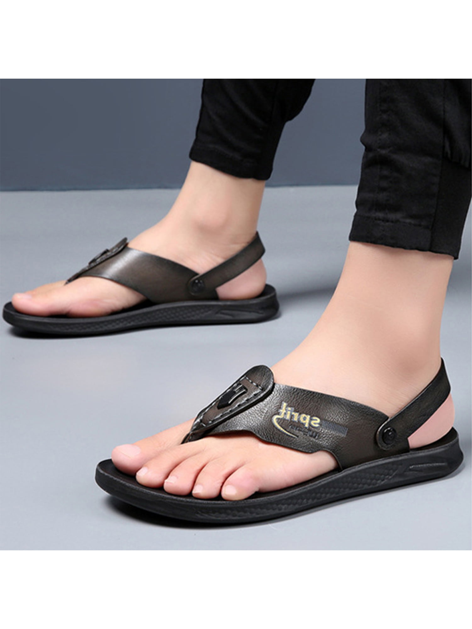 Amazon.com | Harssidanzar Mens Leather Sandals Adjustable Ankle Strap  sandals GM205,Black,Size 6 | Sandals