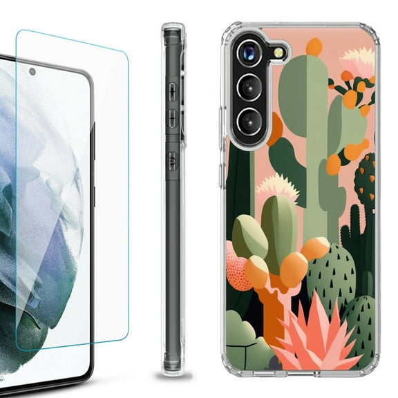 OneToughShield ® for Samsung Galaxy S23  S23 Plus 5G Shockproof Bumper Phone Case, with Tempered Glass Screen Protector - Cactus