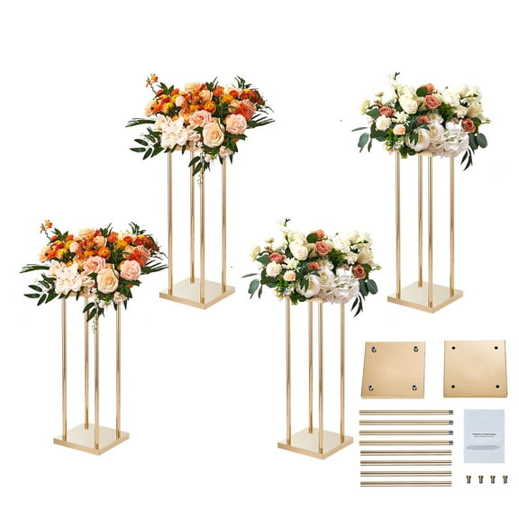 KFFKFF Set of 4 Golden Metallic Pillars for Wedding Floral Arrangements