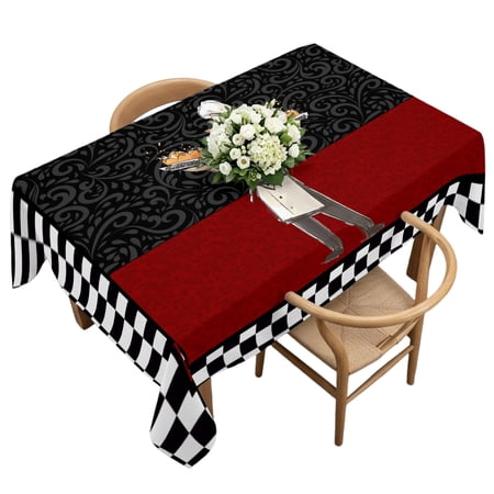 Waterproof Tablecloth Funny Chef Kitchen Cooking Rectangle Table Cloth 60x120in,Wipeable Washable Table Cover Black and White Checker Tablecloths for Dining Tables Kitchen Picnic Camping Ourdoor