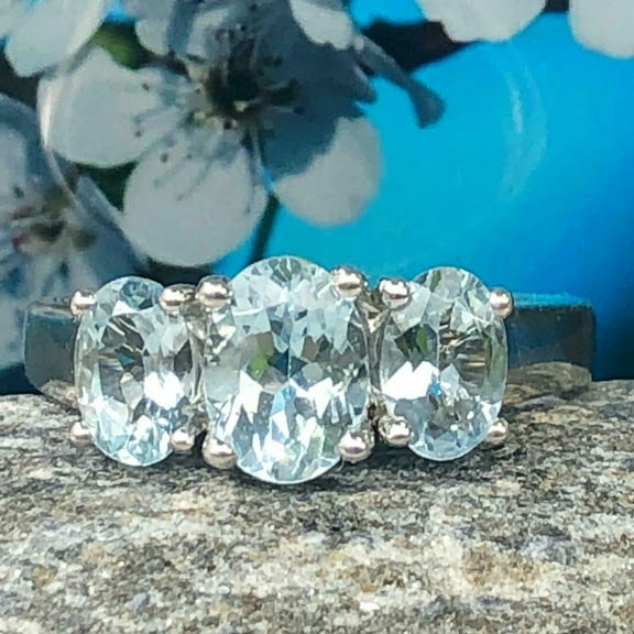 HeartsAndYou 1.52ct Natural Aquamarine Ring Solitaire Trilogy 100% REAL 14k SOLID White Gold