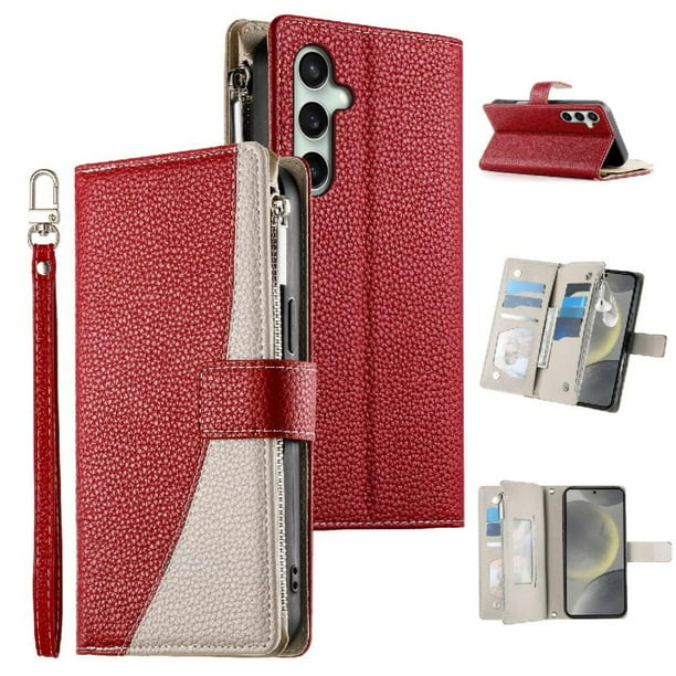Funda cartera GANGXUN para Samsung Galaxy S25 FE , cuero PU con tarjetero, cremallera, correa de mano, soporte y protección 1343°