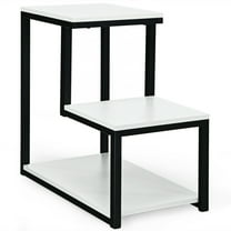 Canddidliike 3-Tier Ladder-Shaped Chair Side Table with Storage Shelf-White, Modern Nightstand, End Table for Bedroom Living Room
