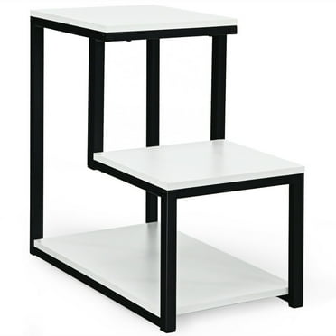 Canddidliike 3-Tier Ladder-Shaped Chair Side Table with Storage Shelf-White, Modern Nightstand, End Table for Bedroom Living Room