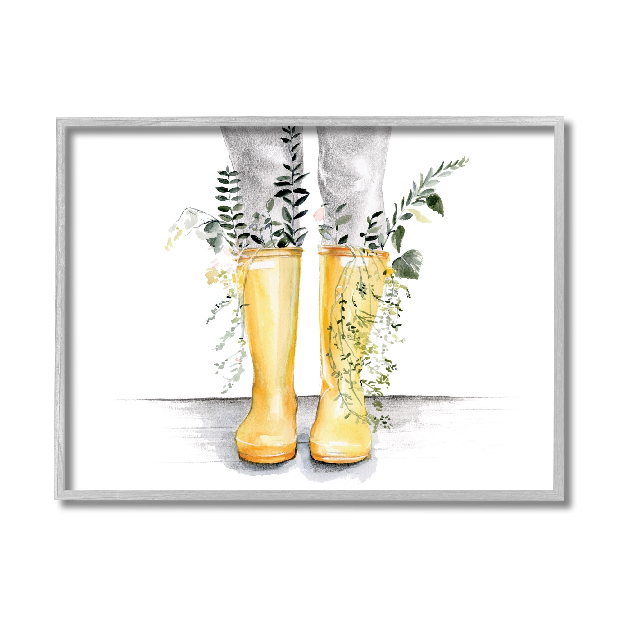 Stupell Industries Yellow Rainboot Bouquets Chic Wildflower Foliage,11 x 14,Designed by Jennifer Paxton Parker