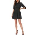 thumbnail image 2 of INSPIRE CHIC Women's Half Sleeve Solid Pleated Waist Belted Button Down Shirt Dress S Black, 2 of 6