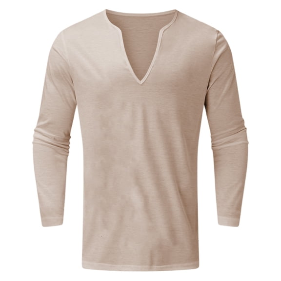 Men T Shirts Casual Thin Breathable Tshirt Quick Dry Solid Color V Neck Long Sleeve Classic Fit Beach Vacation Tshirt for Men