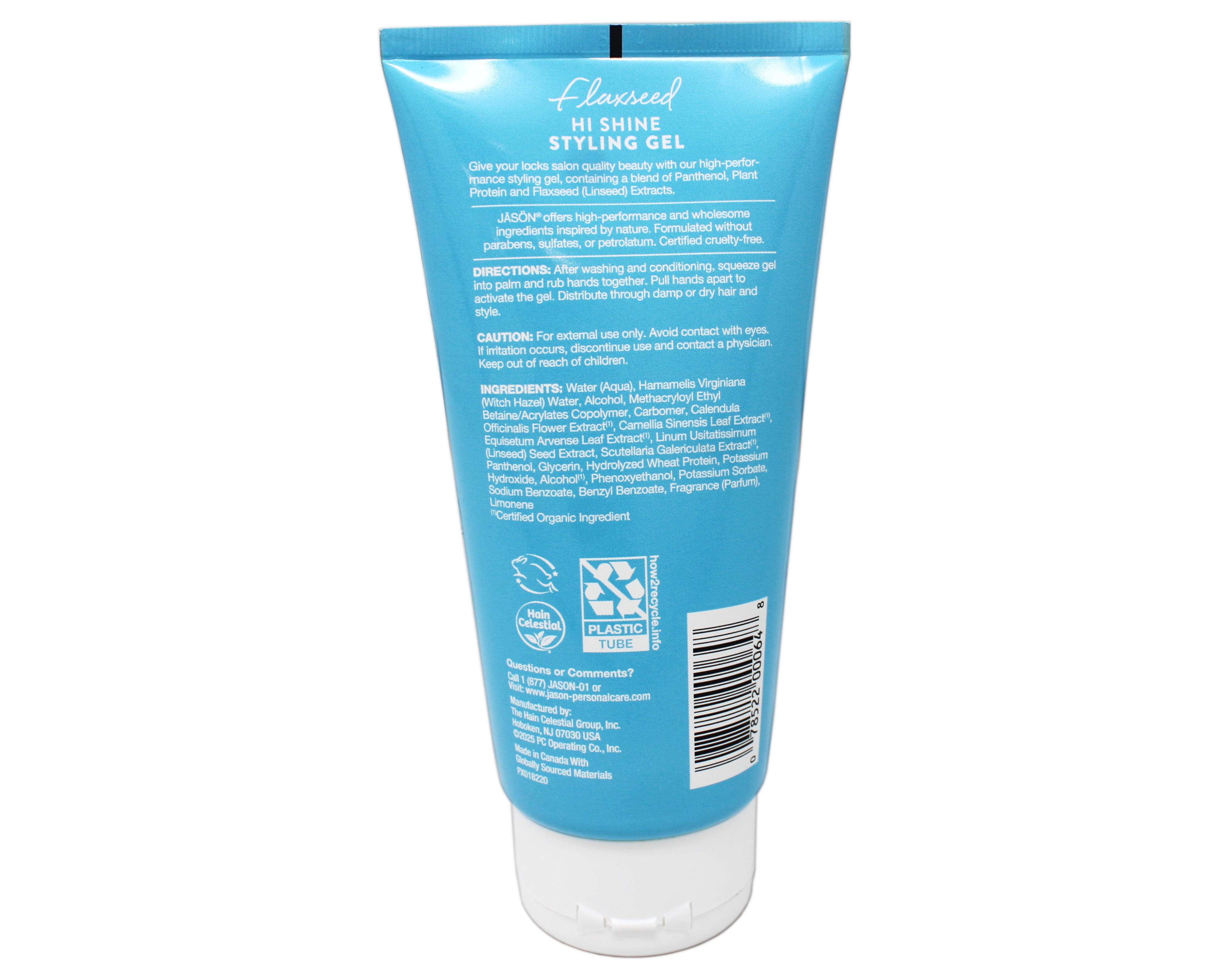 JASON Flaxseed Hi-Shine Styling Gel, 6 Ounce Tube