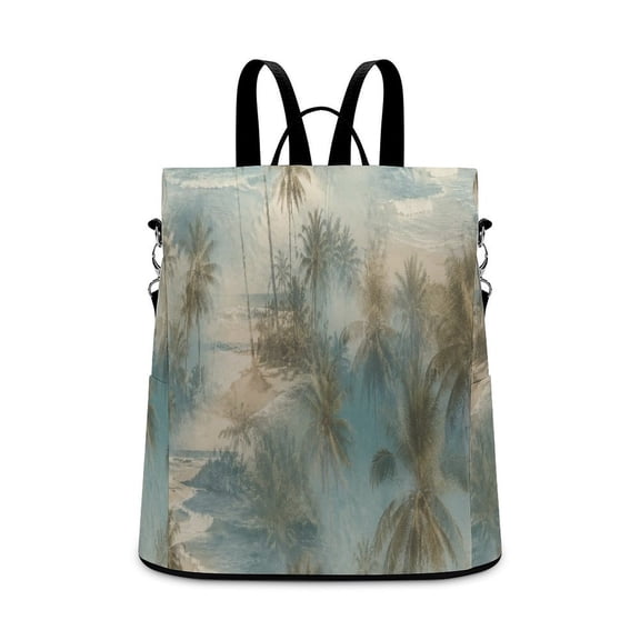 BCIIG Vintage Textured Tropical Coconut Palm Beach Ocean Seamless Pattern Anti Theft Backpack, Purse for Women, Secure Back Zipper, Multi-Purpose Rucksack Backpack With Adjustable Strap, Womens Trave