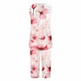 thumbnail image 4 of Yghzkop Women's Two Piece Set Floral Printed Sleeveless Round Neck Tank Tops Capri Pant Summer Outfit Beach Lounge Travel Wrinkle-Free Loose Fit Crop Top Shorts, 4 of 5