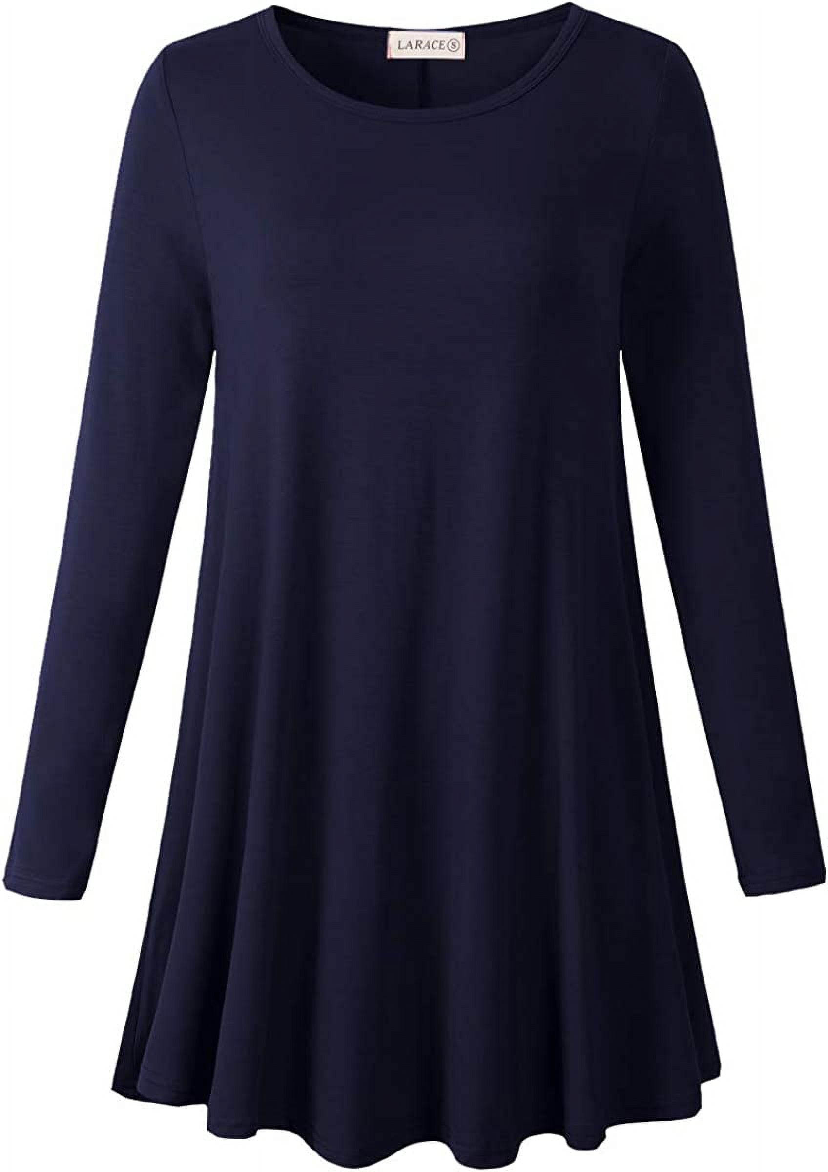 LARACE Plus Size Tunic Tops for Women Long Sleeve Swing Shirt Loose Fit  Flowy Clothing for Leggings 8053 - Navy Blue / 1XL