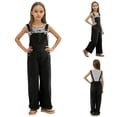 thumbnail image 3 of WERYOUNG Girl's Rompers Solid Color Sleeveless Square Collar Kids Casual Loose Fit Denim Overalls Jumpsuit Outdoor Activities Soft Breathable Onesie, 3 of 9