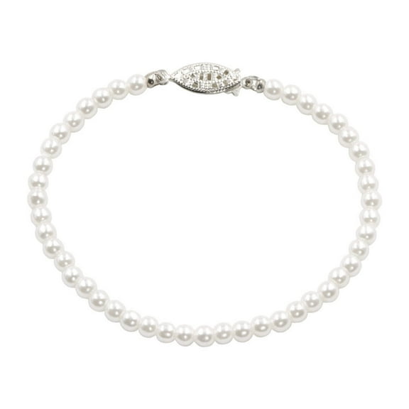 #9585-725 - 4mm Simulated White Pearl Bracelet - 7.25"