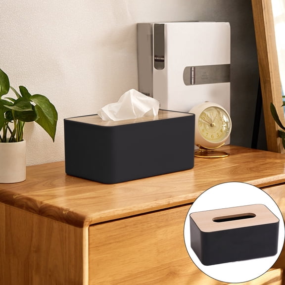 Tissue Box Cover Cozival Wooden Rectangular Tissue Box Cover, Multifunctional Facial Tissue Holder Dispenser for Bathroom Vanity, Bedroom Dresser, Night Stand, and Desk, Natural Home Decor, Black