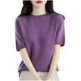 thumbnail image 3 of Women's Tops Basic Short Sleeve Round Neck Layering Pullover Shirts Casual Solid Loose Fit Blouse, 3 of 4
