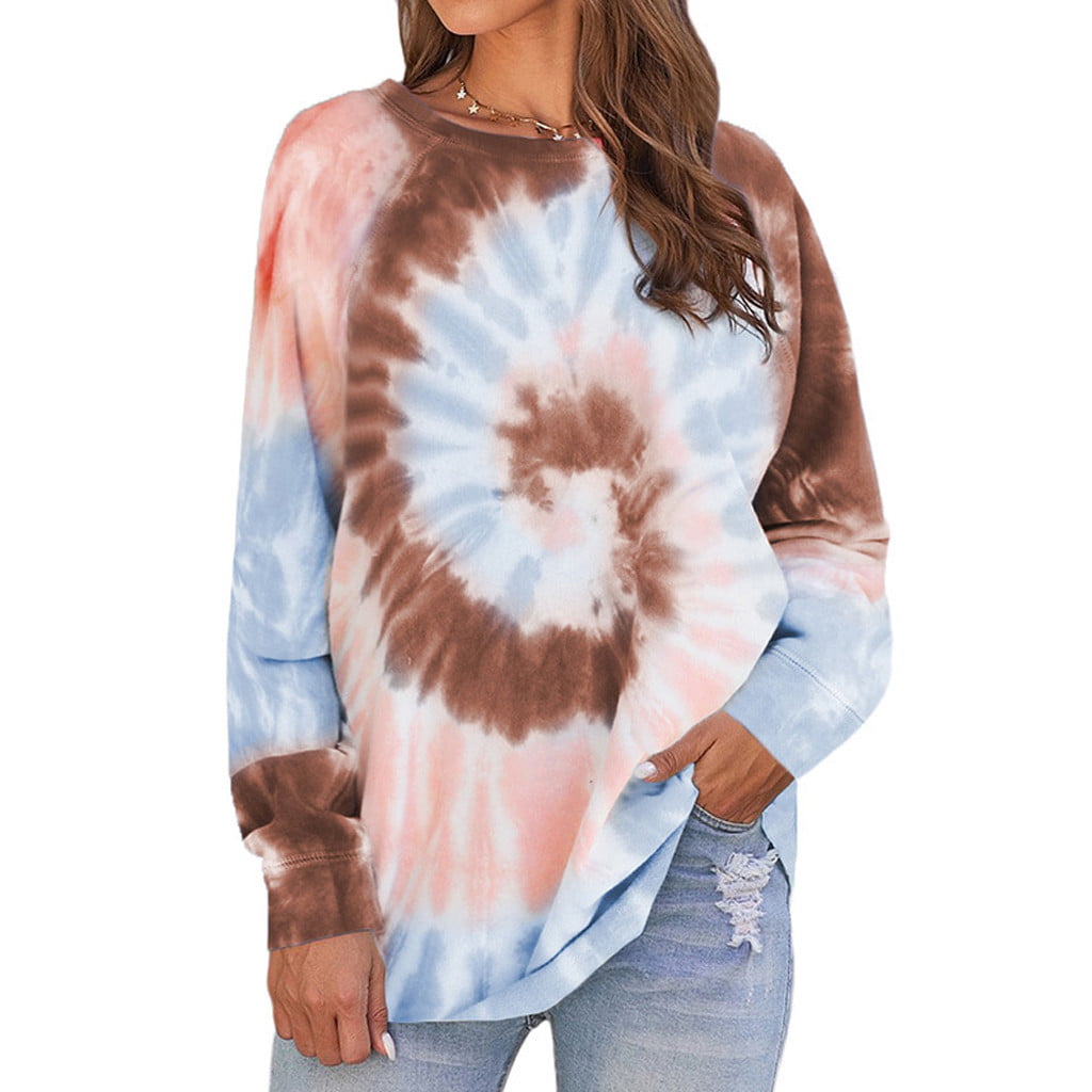 Juner Womens Casual O-Neck Gradient Contrast Color Long Sleeve Top Pullover Sweatshirt