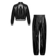 thumbnail image 5 of TSSOE Kids Boys Girls Hip Hop Jazz Dance Outfit Shiny Metallic Long Sleeve Bomber Jacket and Cargo Black 6, 5 of 7