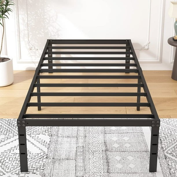 18 Inch Metal Twin XL Bed Frame Black Basic Anti Squeak Steel Slats