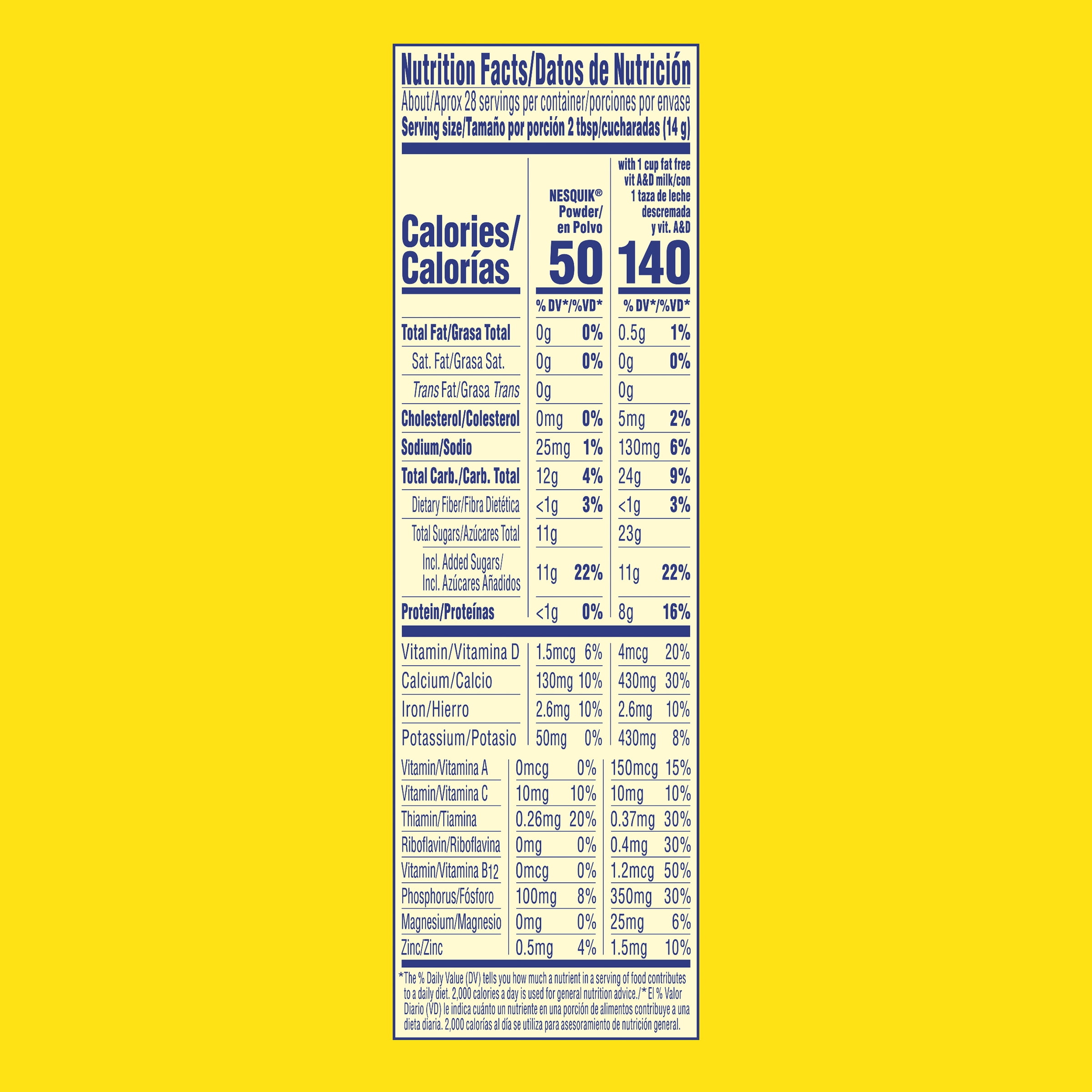 Nestle Nesquik Chocolate Flavor Instant Stir In Powder Mix, 14.1 oz Canister, 31 Servings