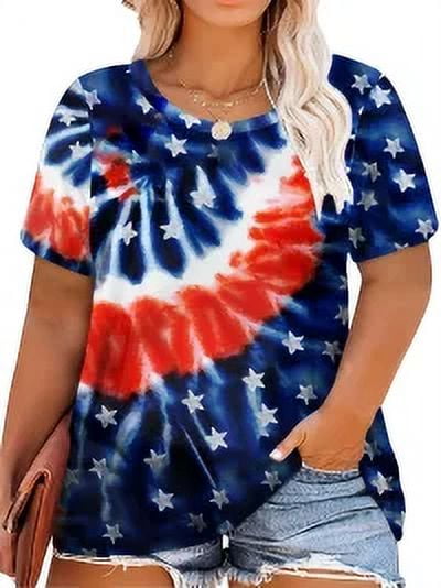 KOGYAS Plus Size American Flag Shirt Women 4th of July Tee Shirt USA ...