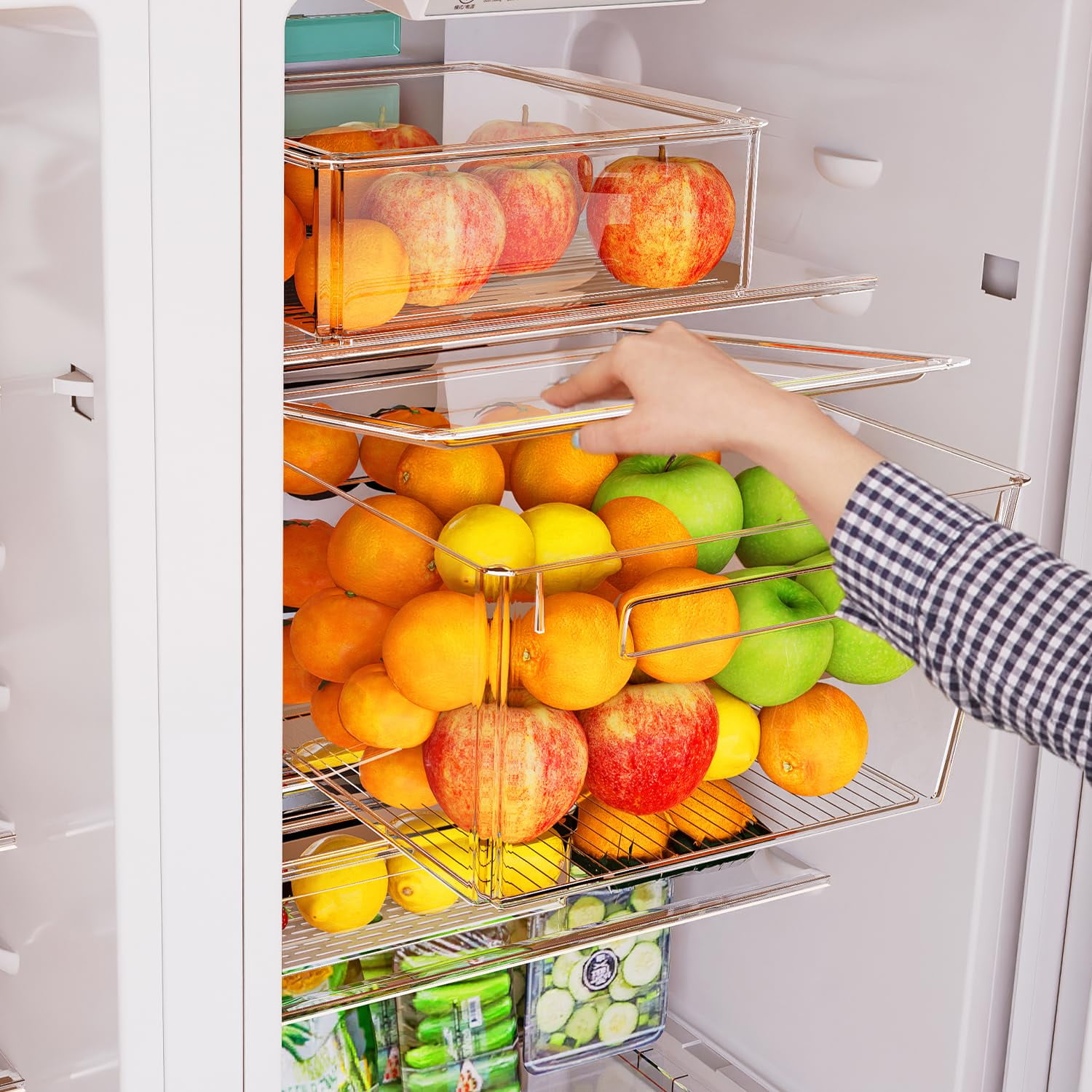 JETEHO 10 Pack Refrigerator Organizer Bins, Fridge Organizers and Storage  Clear, Stackable Fridge Organizer with Lid, BPA-Free Fruit Storage