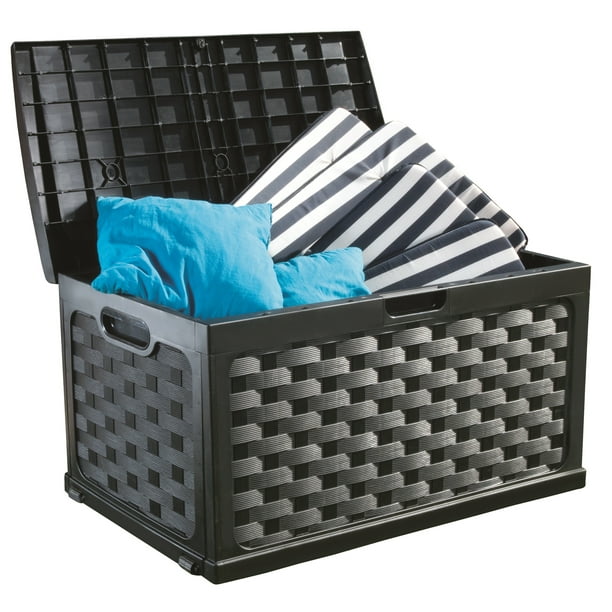 Starplast 71 Gallon Rattan Deck Box, Black