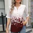 thumbnail image 2 of Tops Florales para las Mujeres V-Cuello Patchwork Encaje Manga Blusa, Corto Casual Floral Estampado Verano Poliéster, 2 of 9