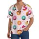 thumbnail image 1 of Balery Colorful Donuts Camisa Casual de Manga Corta con Botones para Hombre, Texturizada, Estilo Cubano, para Playa, Verano-Small, 1 of 5
