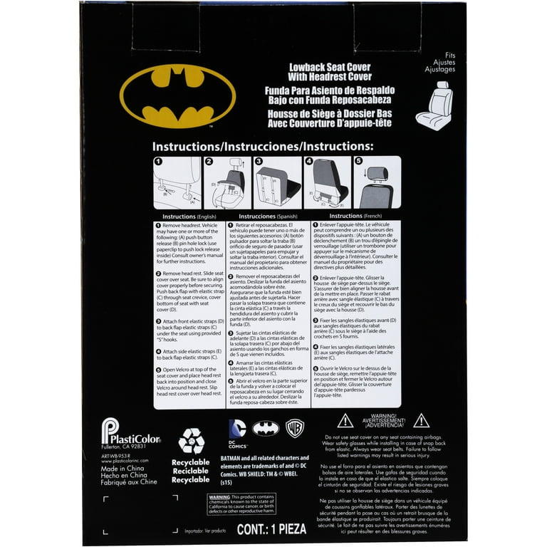 Batman Lowback Seat Cover with Headrest Cover pc Box