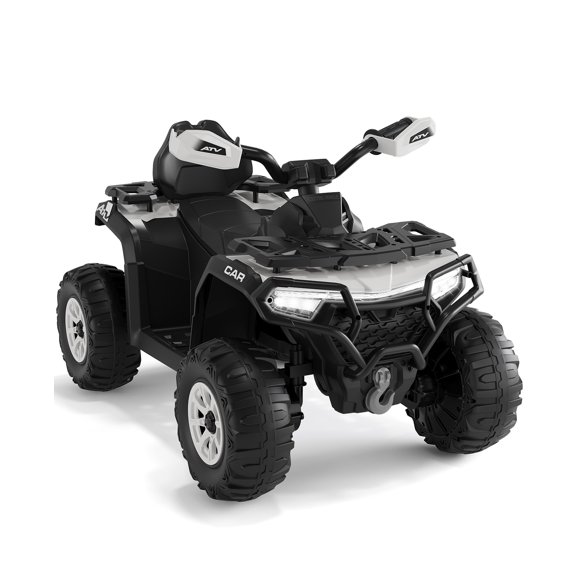 PIONEERWORKS Kids Ride On ATV, 12V Ride on Toys, 4 Wheeler Electric Vehicle for Kids 3-8 Toddler Battery Powered with Remote Control, LED Lights, Soft Start, Treaded Tires, Music, White