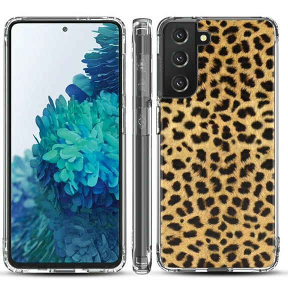 Shockproof Hybrid Bumper Phone Case for Samsung galaxy S21  5G / S21 Plus 5G, by OneToughShield ® - Cheetah Gold/Black