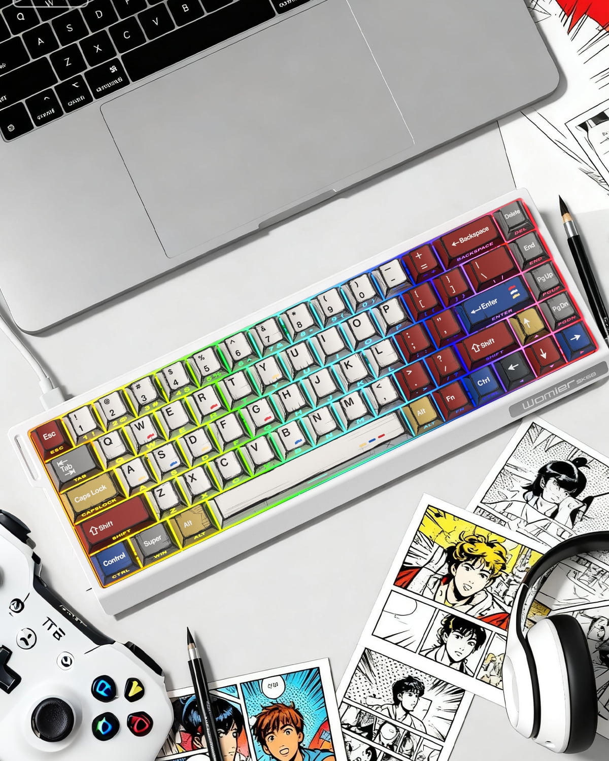 SK68 65% Gaming Keyboard, Wired Backlit Mini Keyboard w/100% Hot-Swap Socket 68 Keys Aluminum Gaming Wired Keyboard for PC Laptop Game