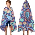 thumbnail image 3 of Blue Paisley and Floral Pattern Hooded Bath Towel，60"x35" for Ages 3 To 12 Kids, Quick Dry Lightweight Soft Microfiber Hood Beach Towel Cover Up for Kids, 3 of 7