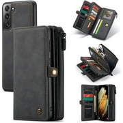 HAII for Galaxy S21 Wallet Case,Multi-Functional Leather Purse Flip Cover Zipper Wallet Case with Card Slots &