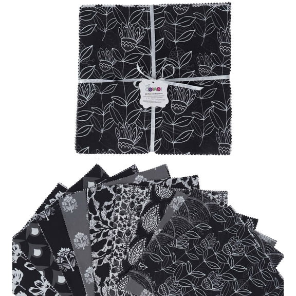Soimoi Block PrintPrecut 5-inch CottonFabricQuiltingSquaresCharm Pack DIY Patchwork Sewing Craft- Black & Gray