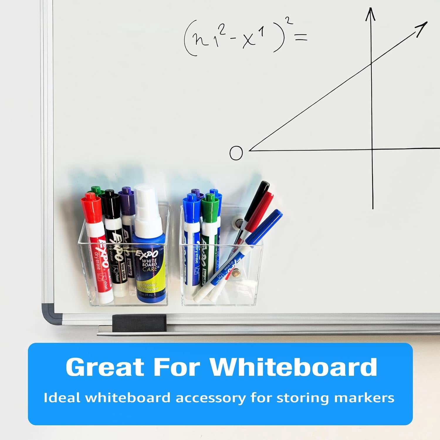 2 Pack Magnetic Marker Holder, Clear Acrylic Pen Pencil Storage Cup Organizer for Whiteboard, Refrigerator, Locker, or Any Iron-containing Metal Surfaces