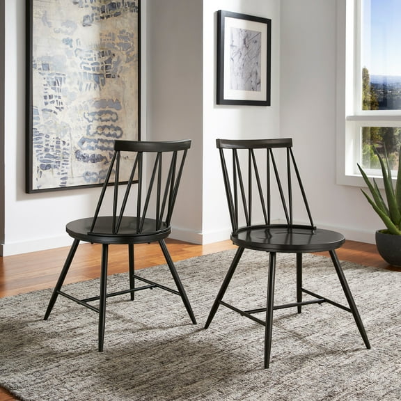 Weston Home Lydford Zigzag Low Back Windsor Classic Dining Chairs, Set of 2, Black