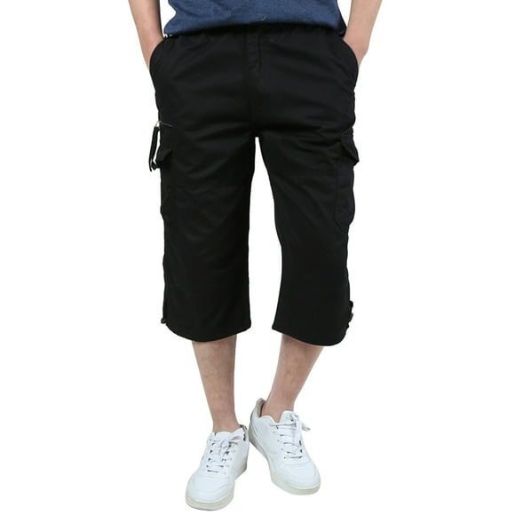 fartey Camo Capri Pants for Men Plus Size Zipper Button Cargo Cropped Pants Loose Fitted Multiple Pockets Tactical Military Shorts, S-5XL