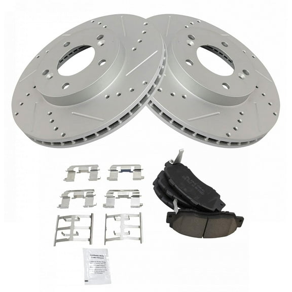 TRQ Front Performance Drilled & Slotted Brake Rotor & Posi Ceramic Pad Kit