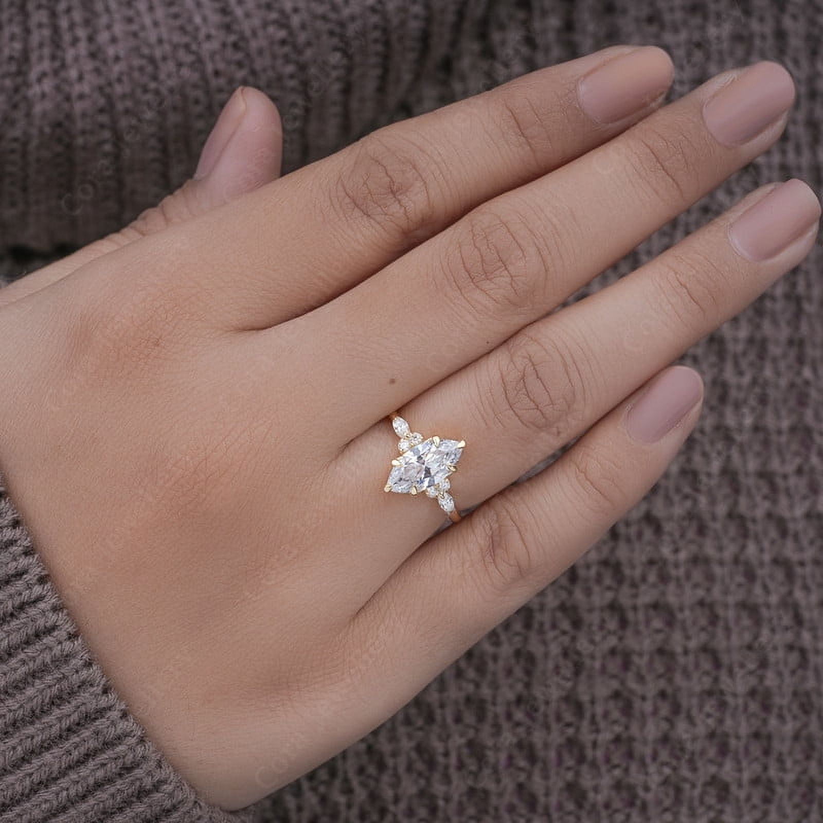 Cora Jewellery 1.5CT Marquise Cut Moissanite Engagement Ring for Women, 18K Yellow Gold, 9 US