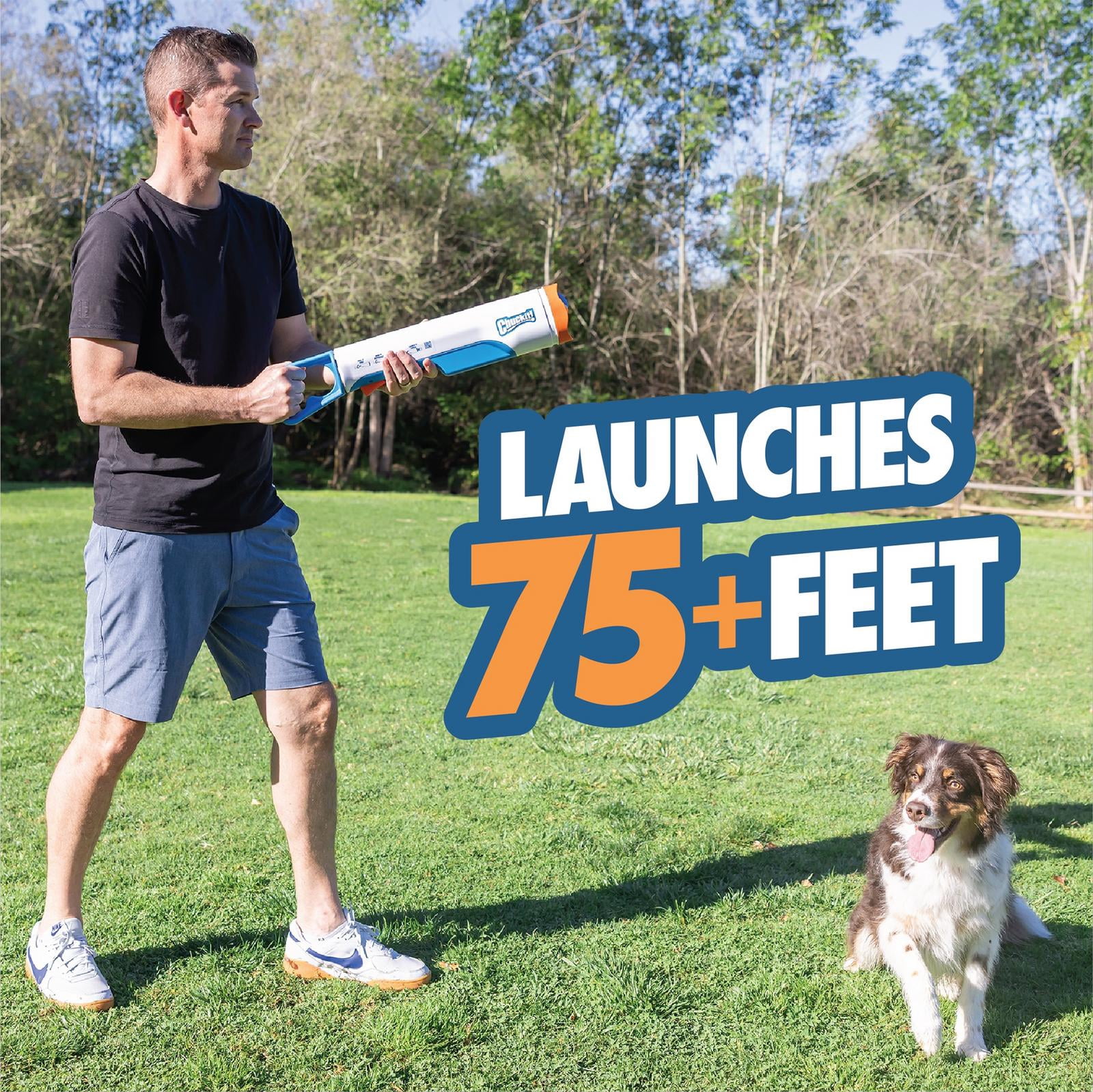 Chuckit! Max Cannon 24M Dog Ball Launcher Fetch Toy for Dogs, 24" Long Compatible with Medium 2.5" Balls, 4 Balls Included