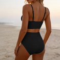 thumbnail image 4 of QURATI Swimwear Women'S Bikini V Neck Cutout Swimsuit High Waist Textured Pleated Swimsuit Black L, 4 of 7