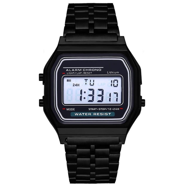 Montre Homme Or/argent/noir/or Rose Bracelet en Acier Inoxydable Montre Digitale LCD Sport Quartz