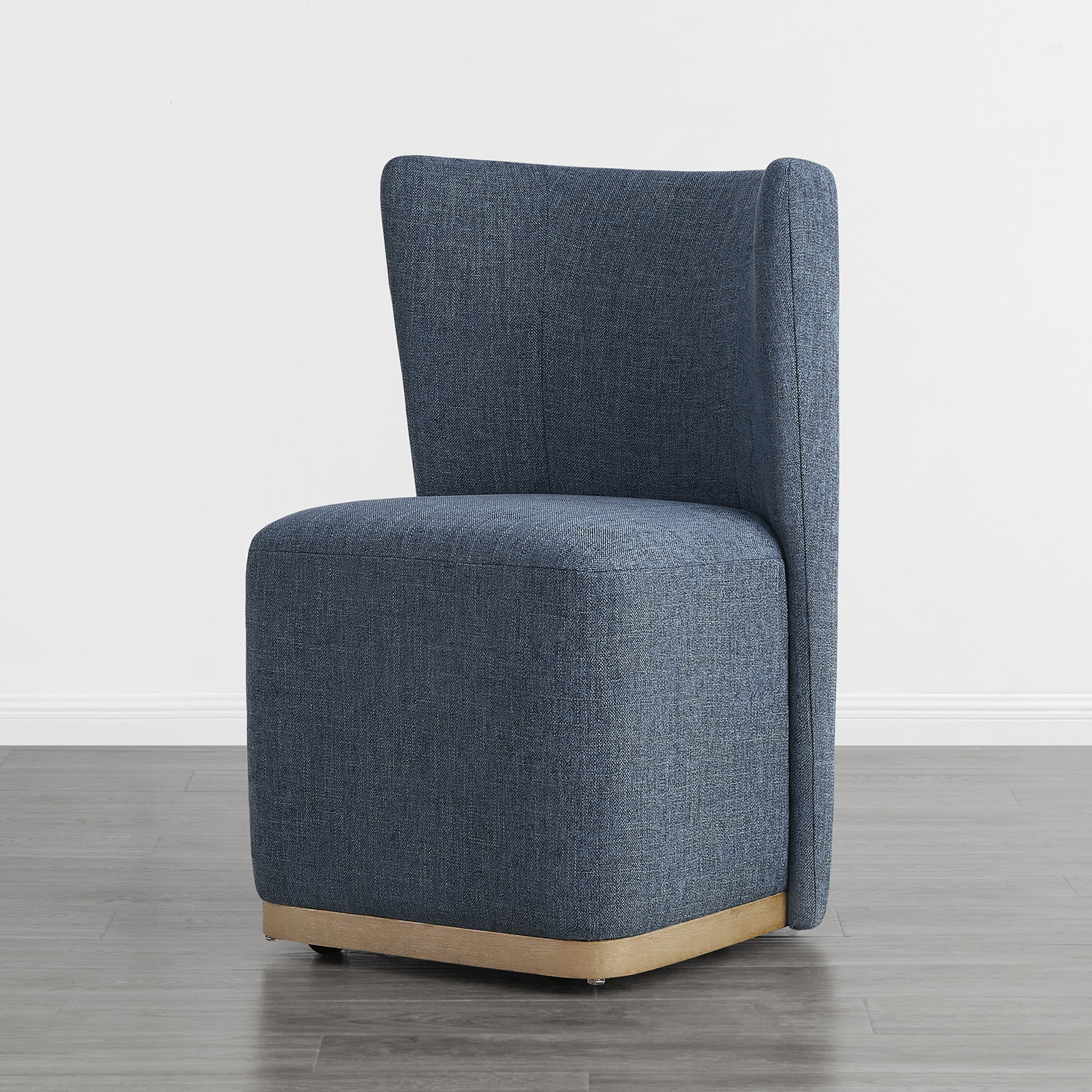 Spruce & Spring Modern Wingback Upholstered Dining Chair with Hidden Casters & Wood Base Set of 2, Blue
